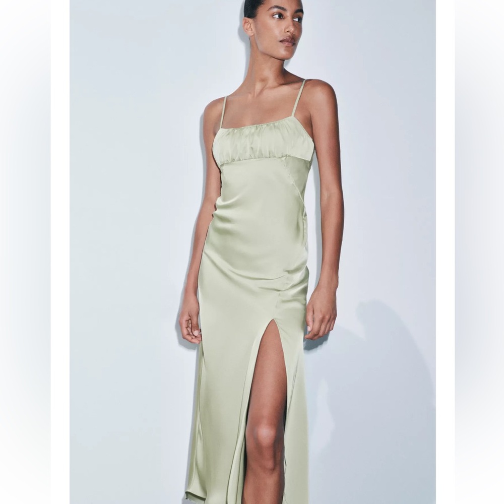 NWT🔥ZARA Mint Green Satin Dress